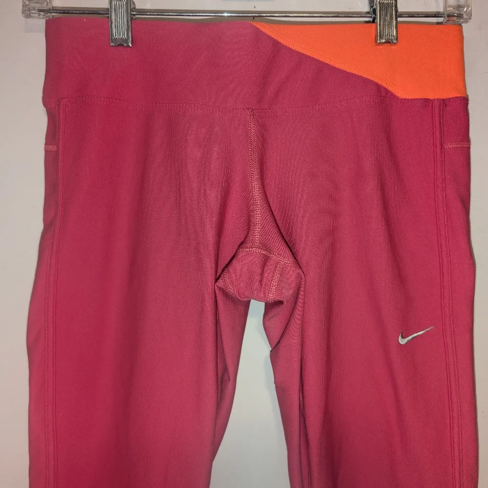Nike Women's Cropped Dri-Fit Leggings Pink & Orange W/ Zip Pocket & Drawstring - Picture 2 of 16